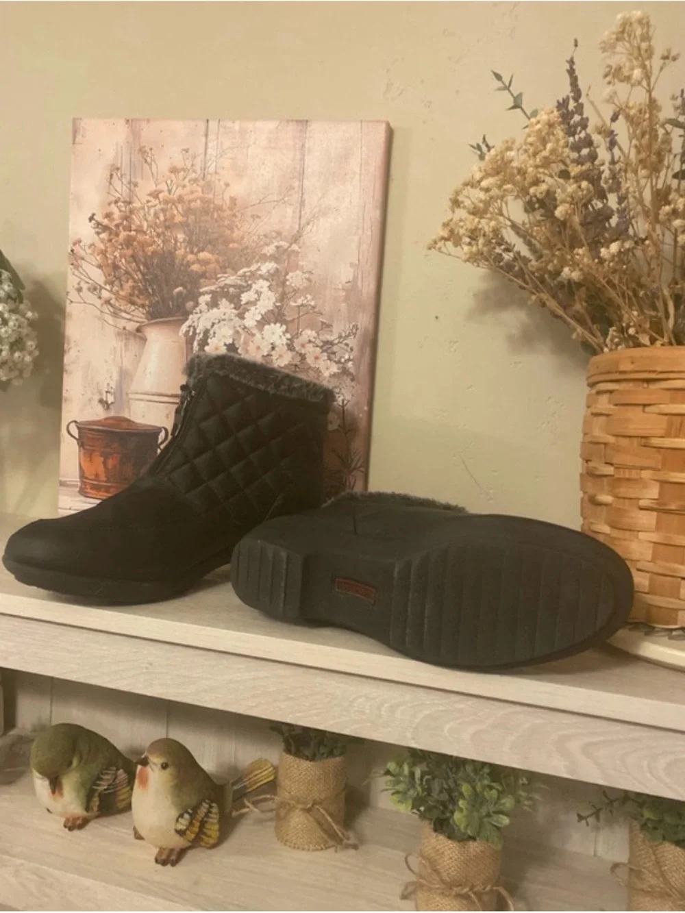 Quilted Faux-Fur Ankle Boots - Black